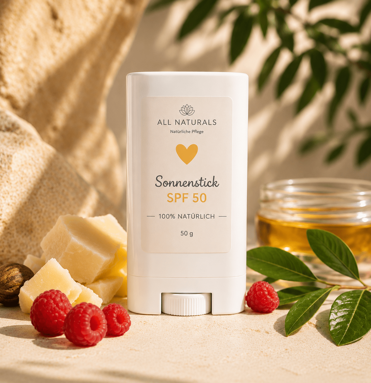 Mineralischer Sonnencreme Stick SPF 50 – Non - Nano - Zinkoxid, Bio - Jojobaöl & Shea Butter | 50 g - All Naturals Shop