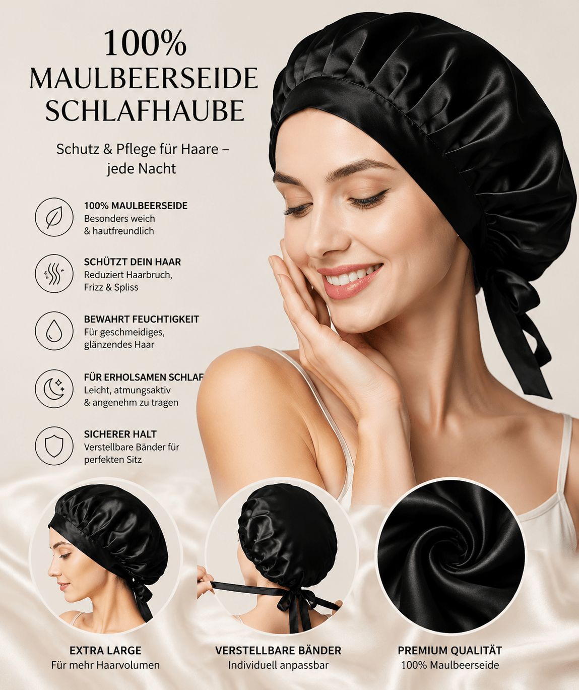 Natürliche Maulbeerseide Schlafhaube– Für gesundes Haar über Nacht - All Naturals Shop