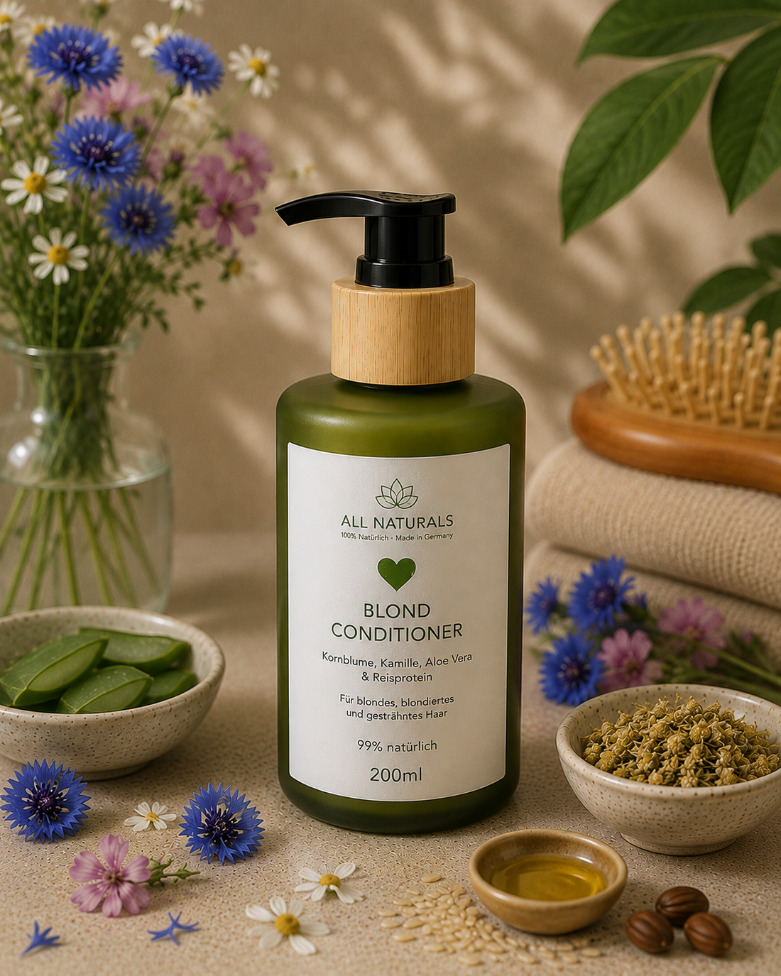 ALL NATURALS Blond Conditioner mit Kornblume, blauer Kamille, Jojobaöl und Reisprotein für blondiertes Haar
