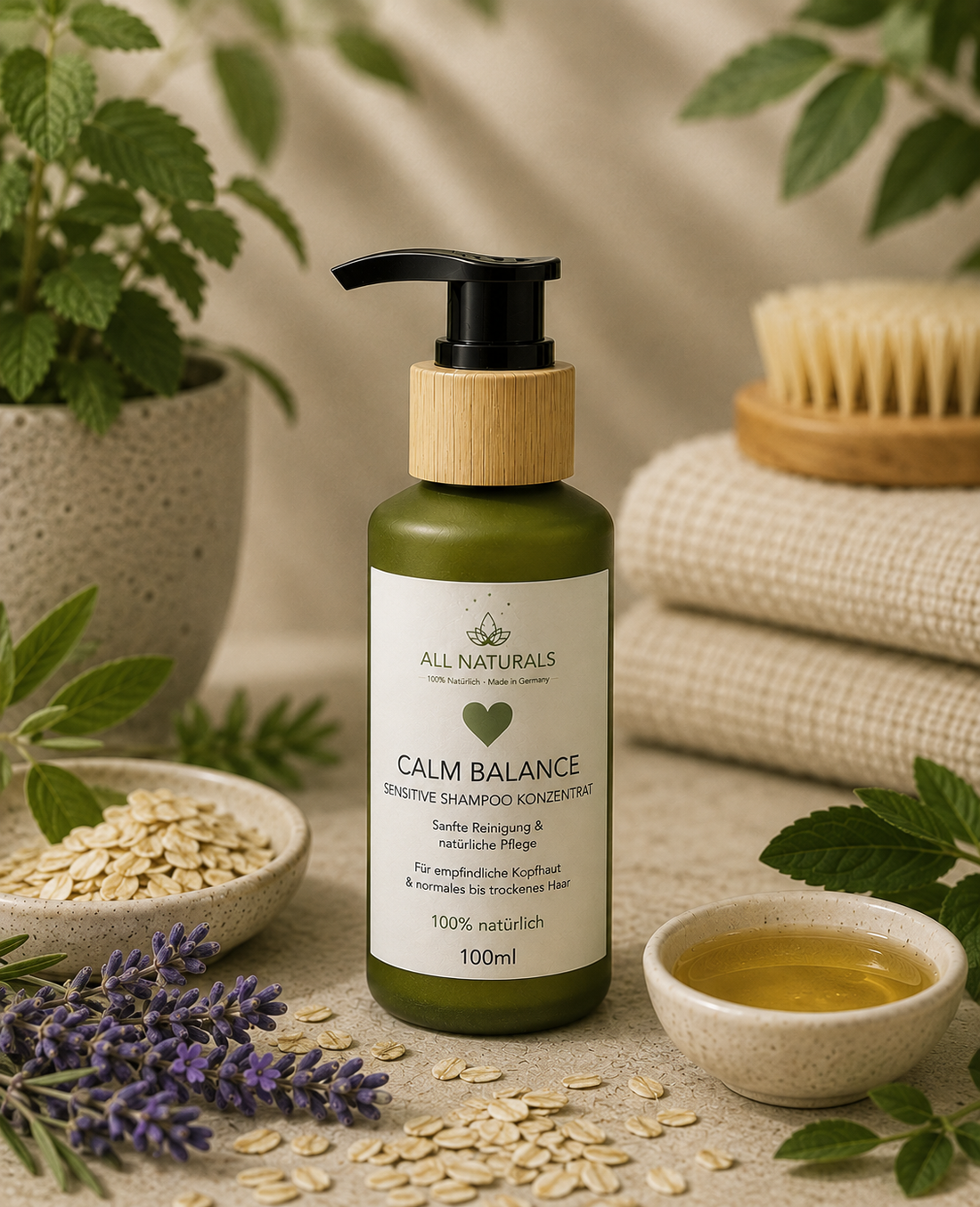 ALL NATURALS Calm Balance Sensitive Shampoo Konzentrat 100 ml mit Hafer, Squalan und Bisabolol für empfindliche Kopfhaut