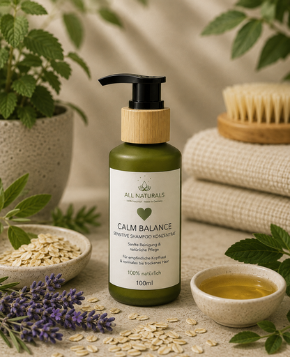 ALL NATURALS Calm Balance Sensitive Shampoo Konzentrat 100 ml mit Hafer, Squalan und Bisabolol für empfindliche Kopfhaut