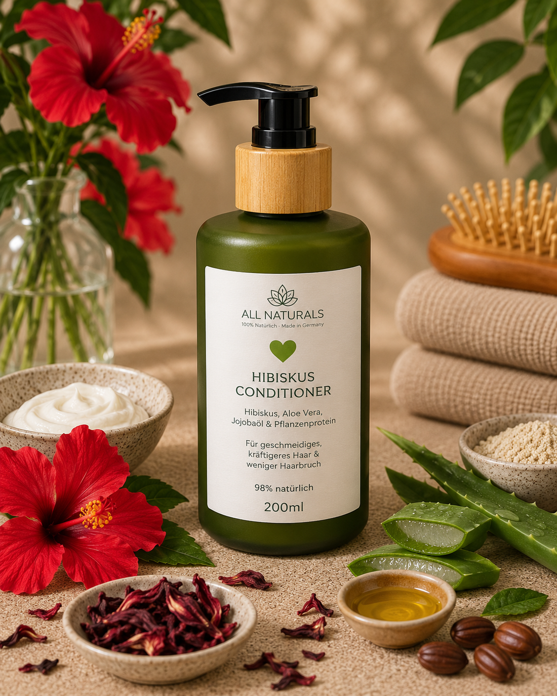 ALL NATURALS Hibiskus Conditioner mit Hibiskus, Aloe Vera, Jojobaöl und Pflanzenprotein für trockenes und bruchanfälliges Haar