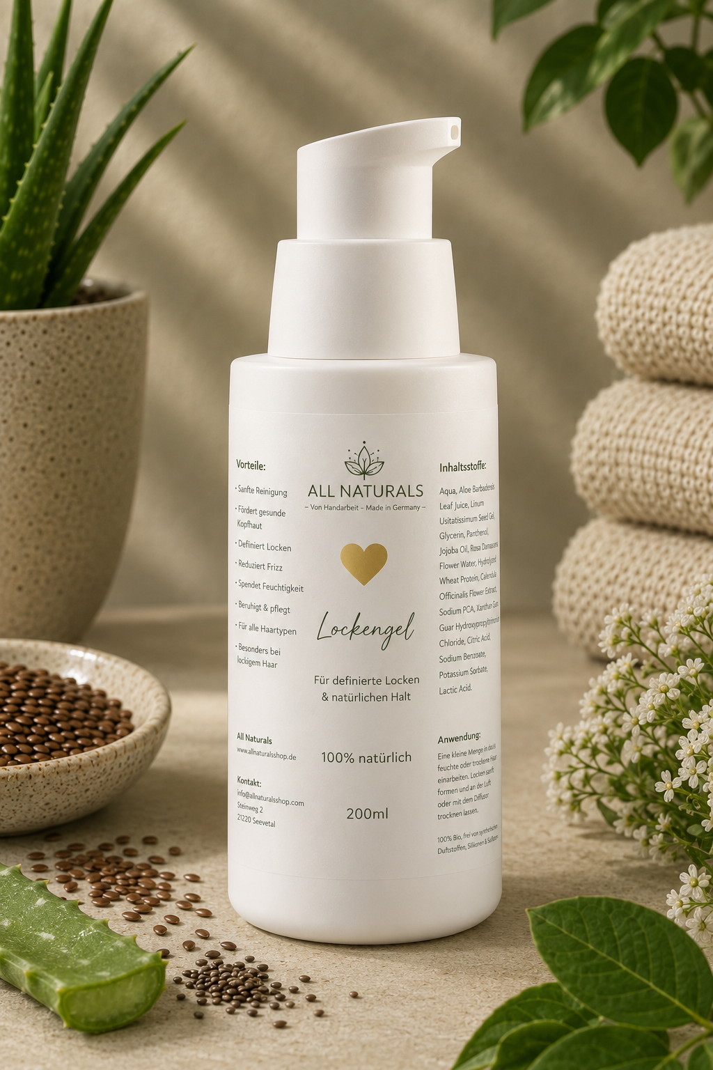 Natürliches Lockengel mit Leinsamen &amp; Aloe Vera – Anti-Frizz - All Naturals Shop