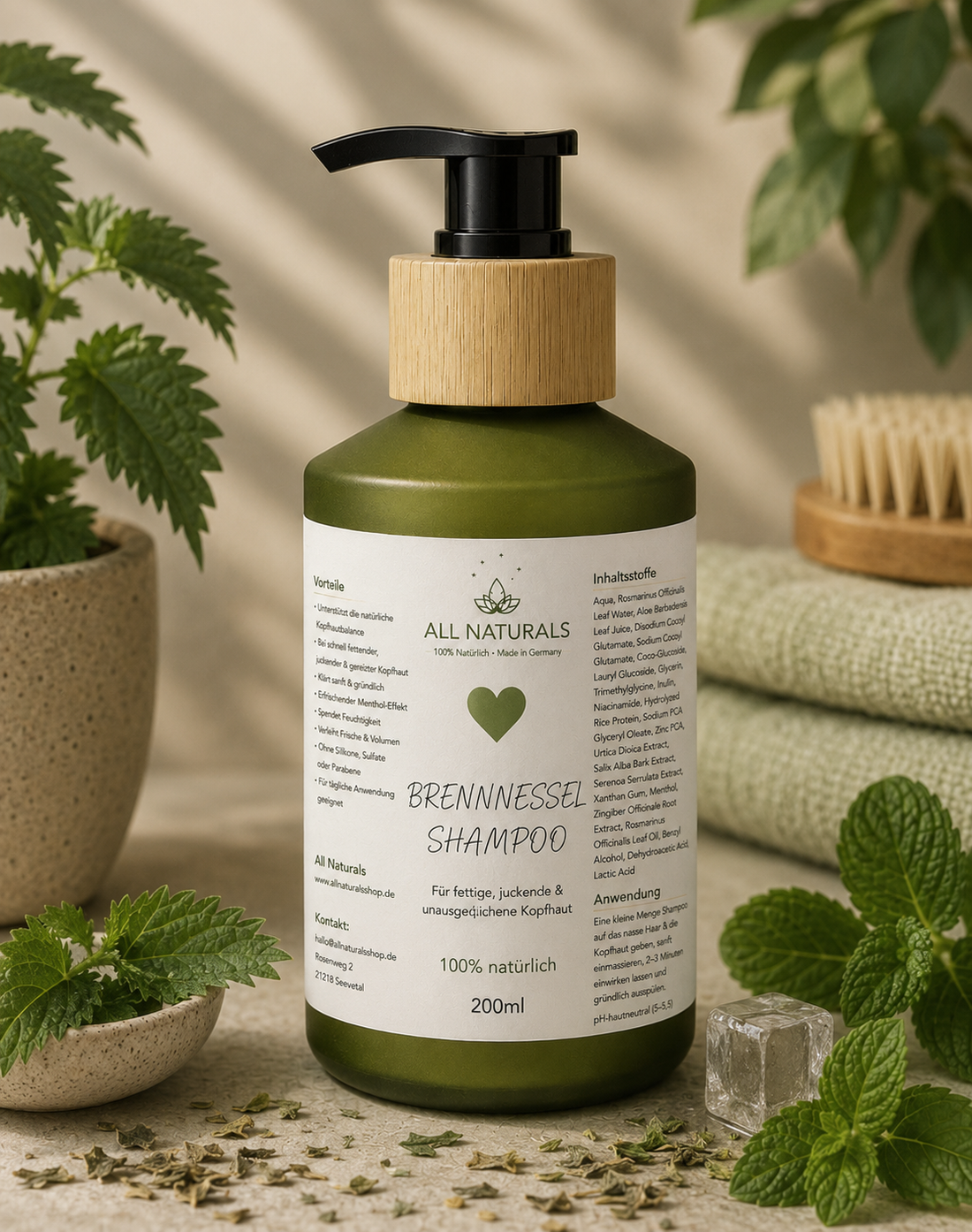 ALL NATURALS Scalp Balance Brennnessel Menthol Shampoo für fettige und juckende Kopfhaut 200 ml
