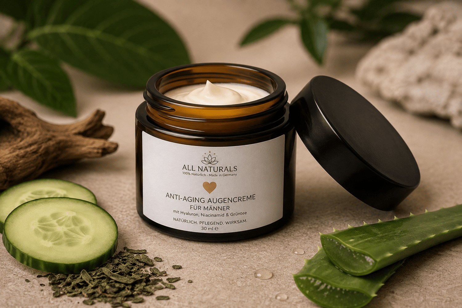 Anti-Aging Augencreme für Männer mit Hyaluron &amp; Niacinamid – gegen müde Augen - All Naturals Shop