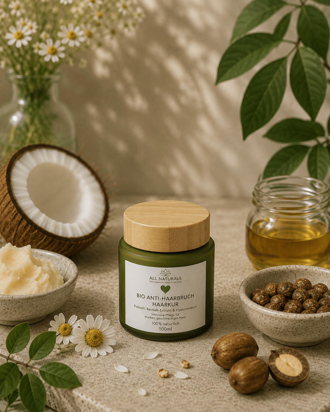 BIO Anti-Haarbruch Haarkur – Kokosöl, Baobab &amp; Hyaluronsäure - All Naturals Shop