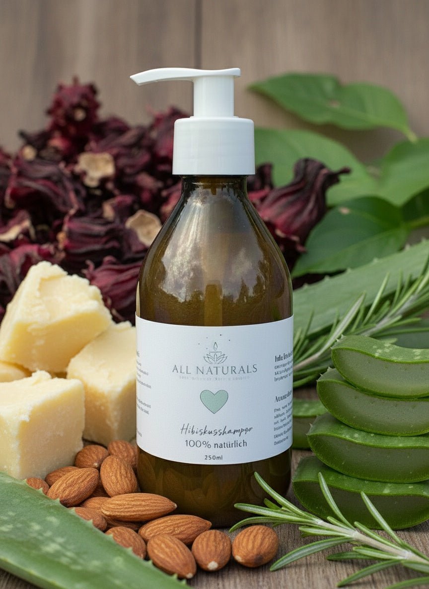 Bio Hibiskus - Leinsamen - Okra Shampoo– stärkt Haar &amp; Kopfhaut – 250ml - All Naturals Shop