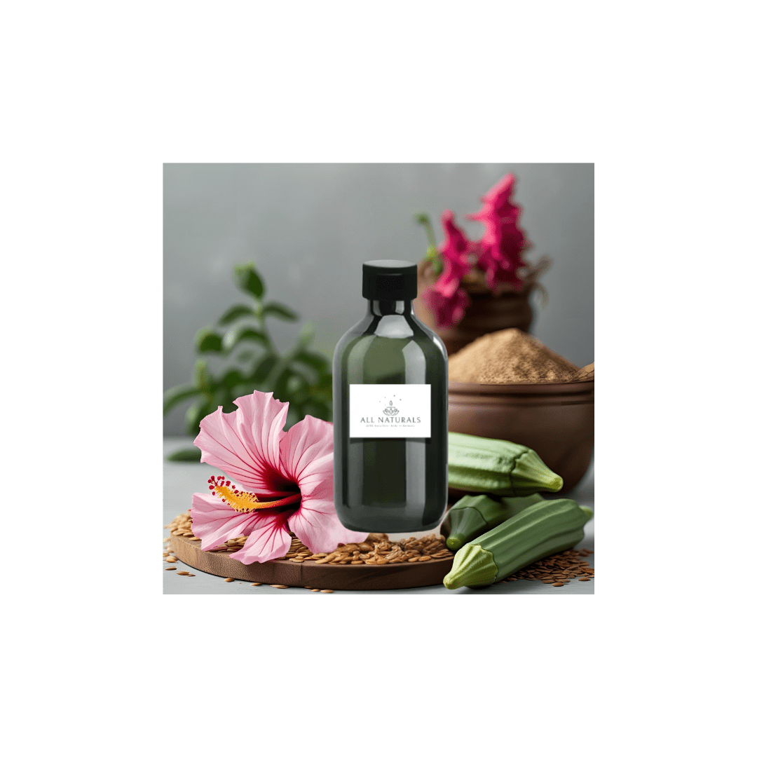 Bio Hibiskus - Leinsamen - Okra Spülung mit Bio - Ölen – Stärkung und Glanz– 200ml - All Naturals Shop