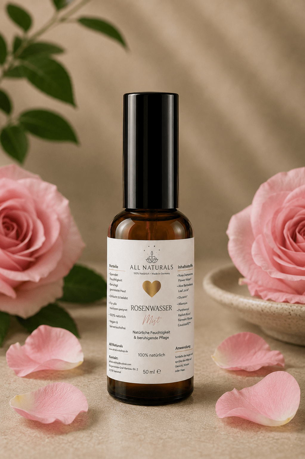 Bio Hydrating Face Mist mit Rosenwasser &amp; Aloe Vera – Natürliches Gesichtsspray - All Naturals Shop