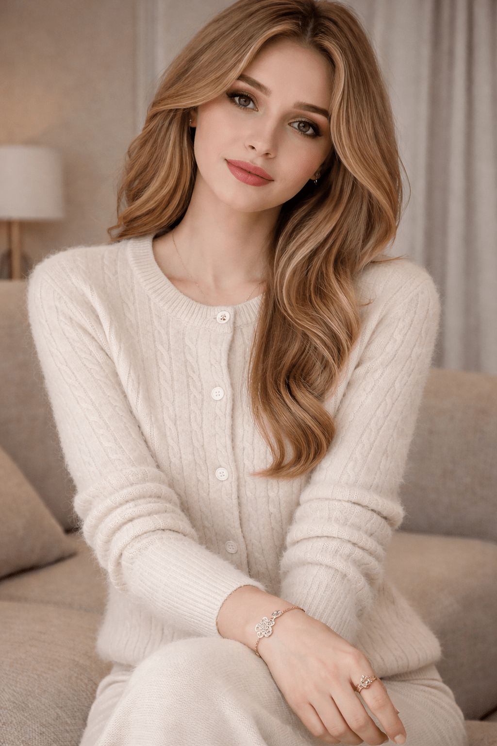 Damen - Cardigan aus 100 % natürlicher Schurwolle - Beige - All Naturals Shop