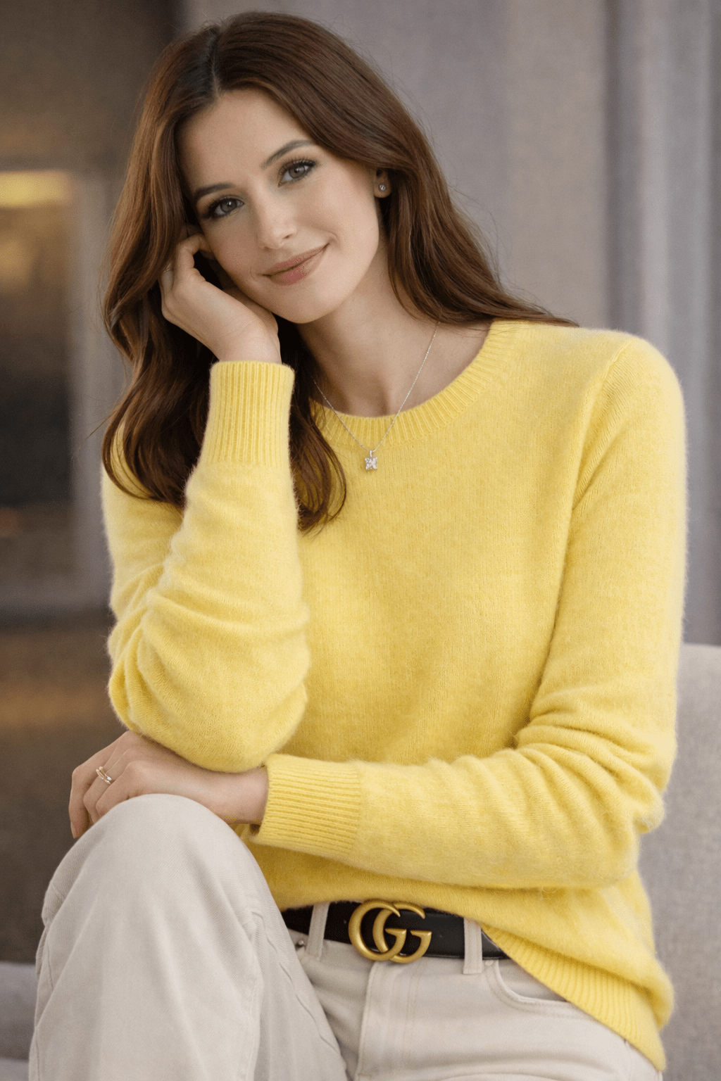 Damen - Cardigan aus 100 % natürlicher Wolle - Gelb - All Naturals Shop