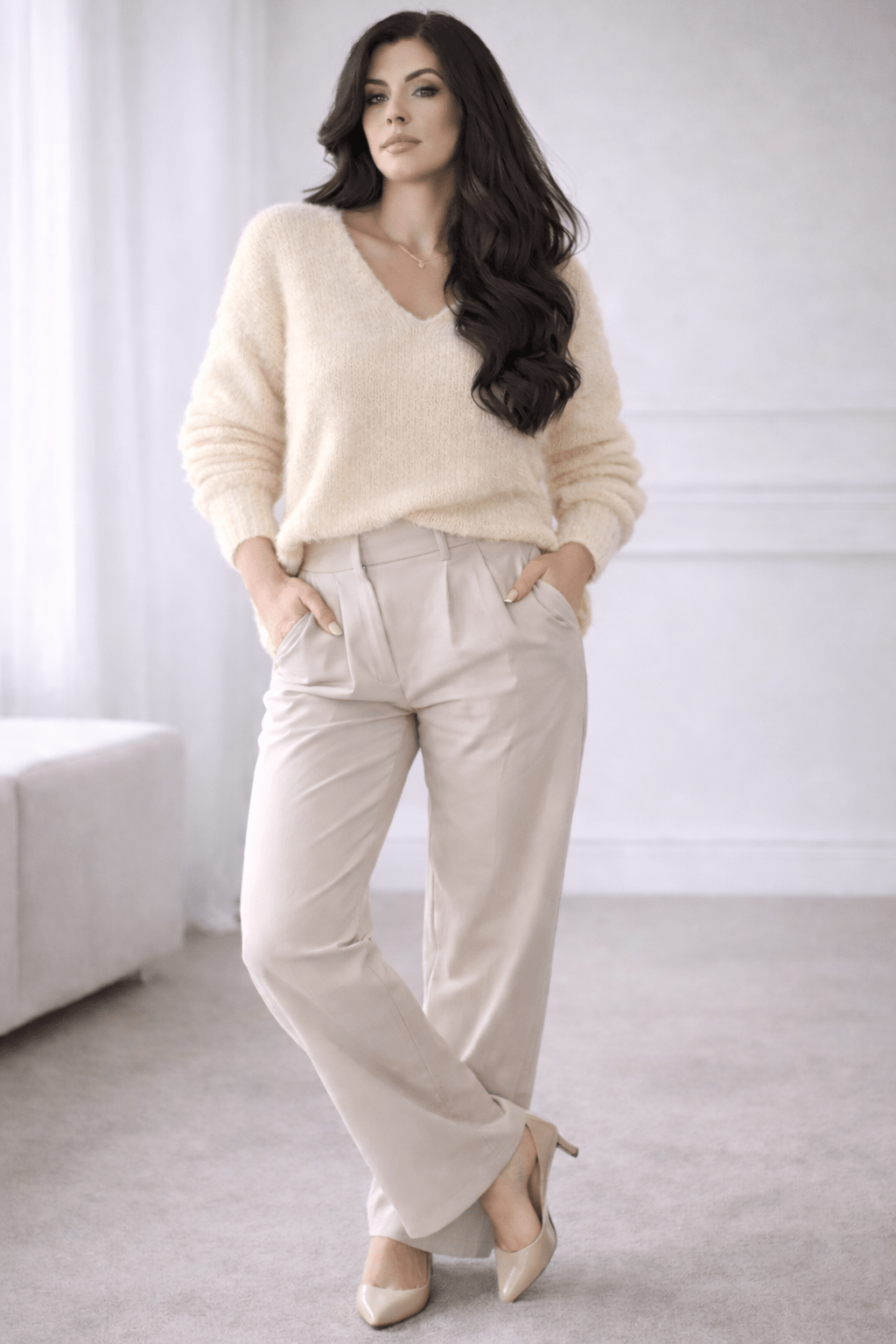 Damenpullover aus 100 % natürlichem Mohair - Creme - All Naturals Shop