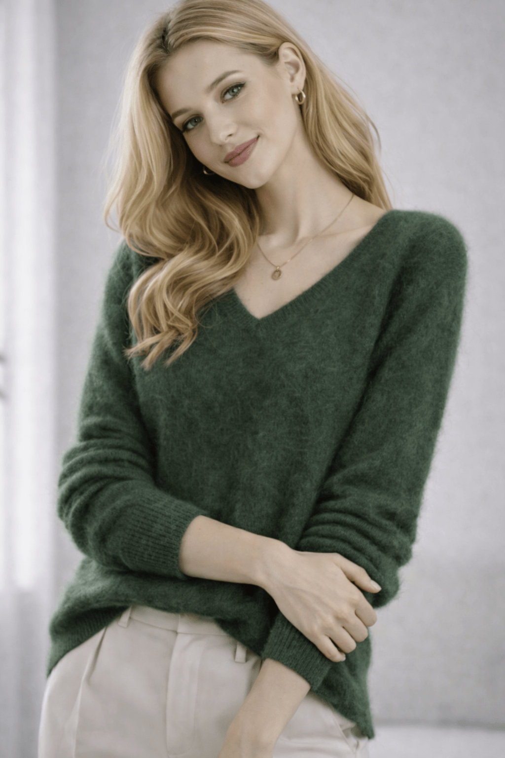 Damenpullover aus 100 % natürlichen Woll - und Kaschmirfasern - Dark Green - All Naturals Shop
