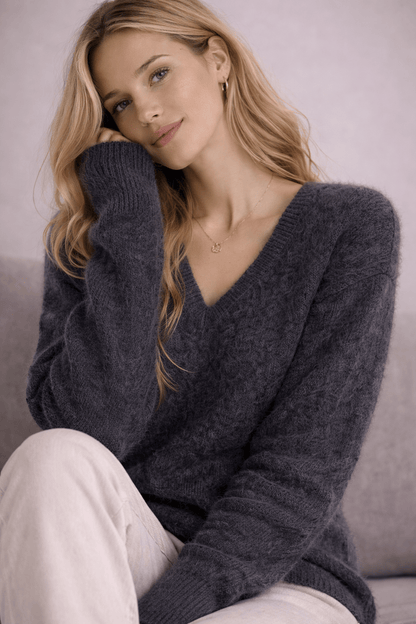 Damenpullover aus 100 % natürlichen Woll - und Kaschmirfasern - Dunkelgrau - All Naturals Shop
