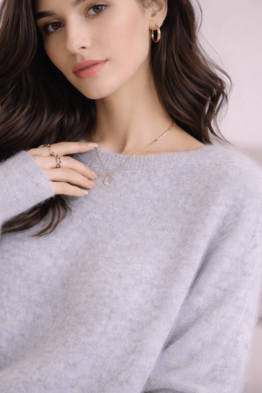 Damenpullover aus 100 % natürlichen Woll - und Kaschmirfasern - Hellgrau - All Naturals Shop