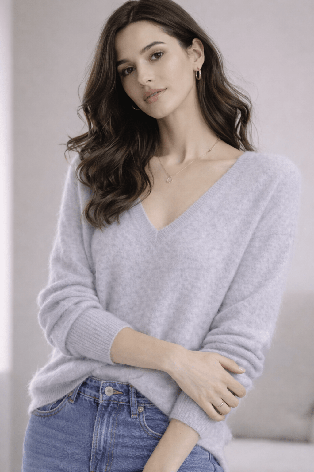 Damenpullover aus 100 % natürlichen Woll - und Kaschmirfasern - Light Grey - All Naturals Shop