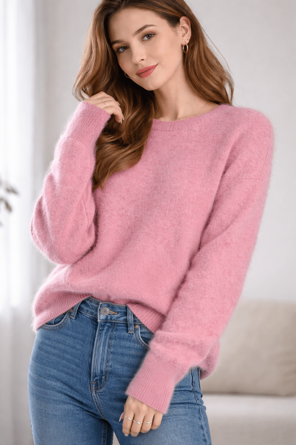Damenpullover aus 100 % natürlichen Woll - und Kaschmirfasern - Rosé - All Naturals Shop