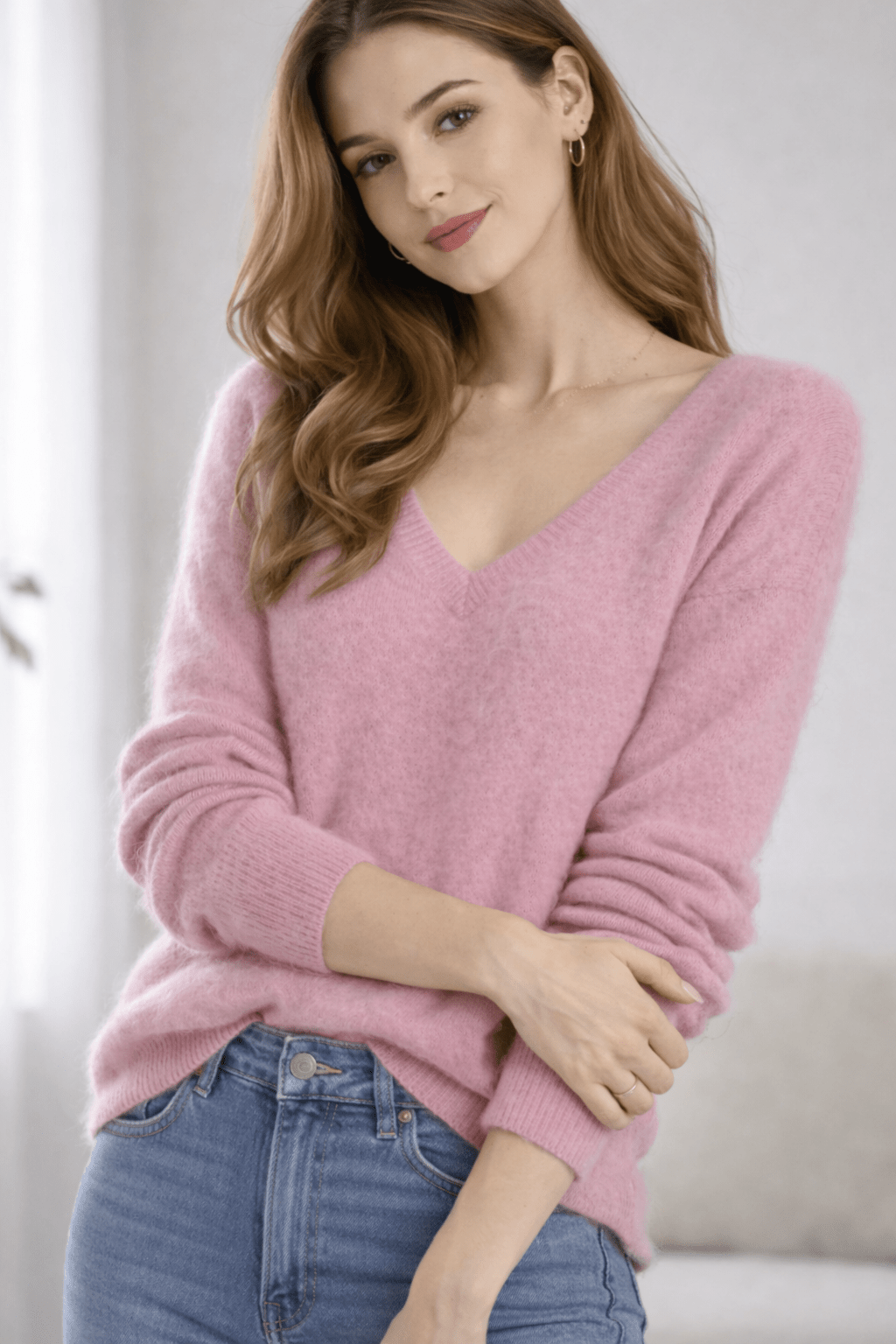 Damenpullover aus 100 % natürlichen Woll - und Kaschmirfasern - Soft Rose - All Naturals Shop