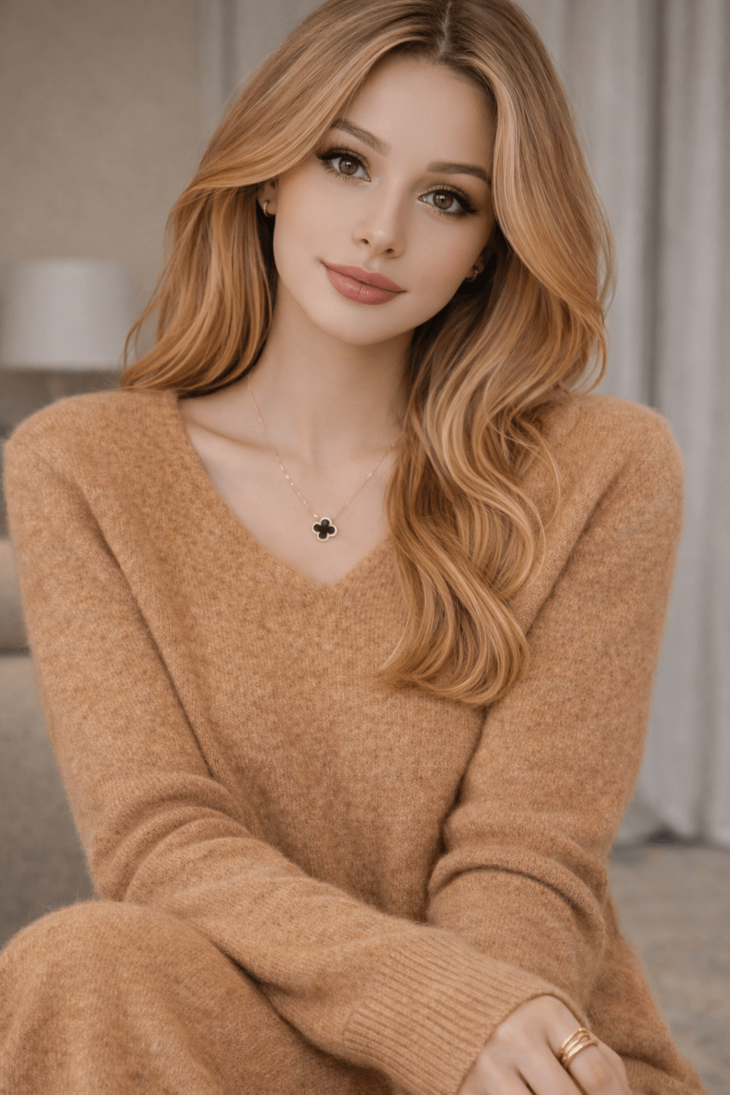 Damenpullover aus 100 % natürlichen Wollfasern - Kamel - All Naturals Shop