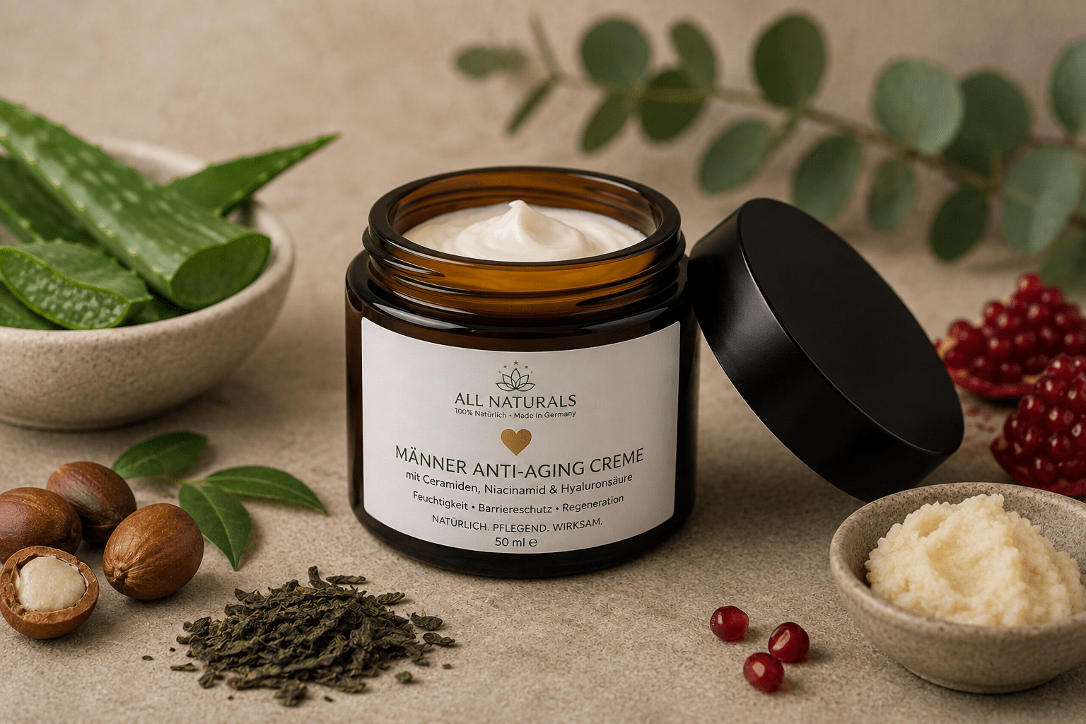 Männer Anti-Aging Gesichtscreme mit Ceramiden, Niacinamid &amp; Hyaluron - All Naturals Shop