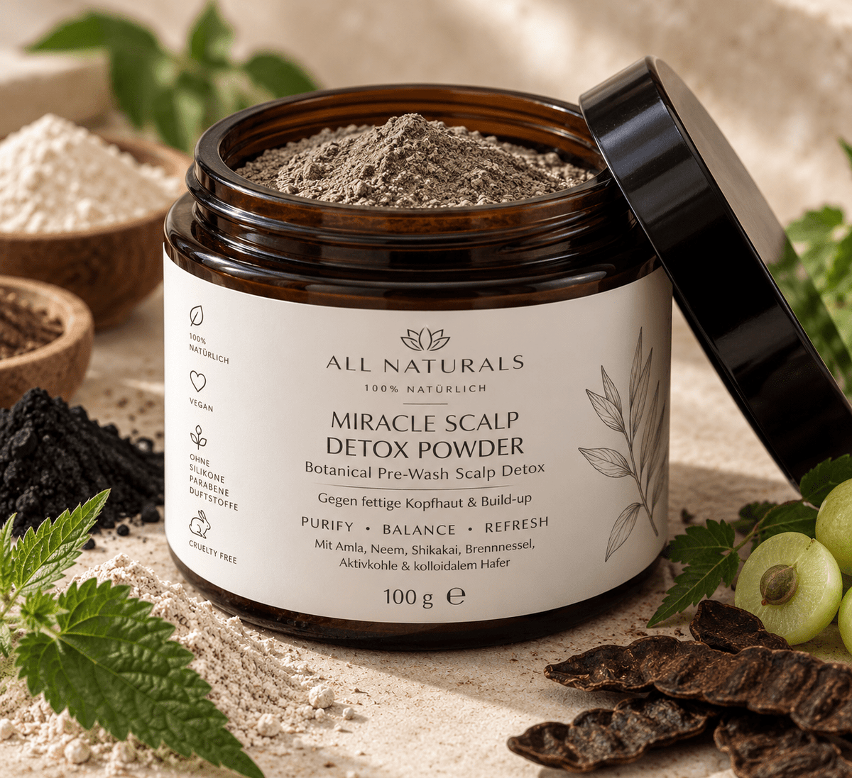 Miracle Scalp Detox Powder – Natürliches Kopfhaut Detox gegen fettige Kopfhaut &amp; Build-up - All Naturals Shop
