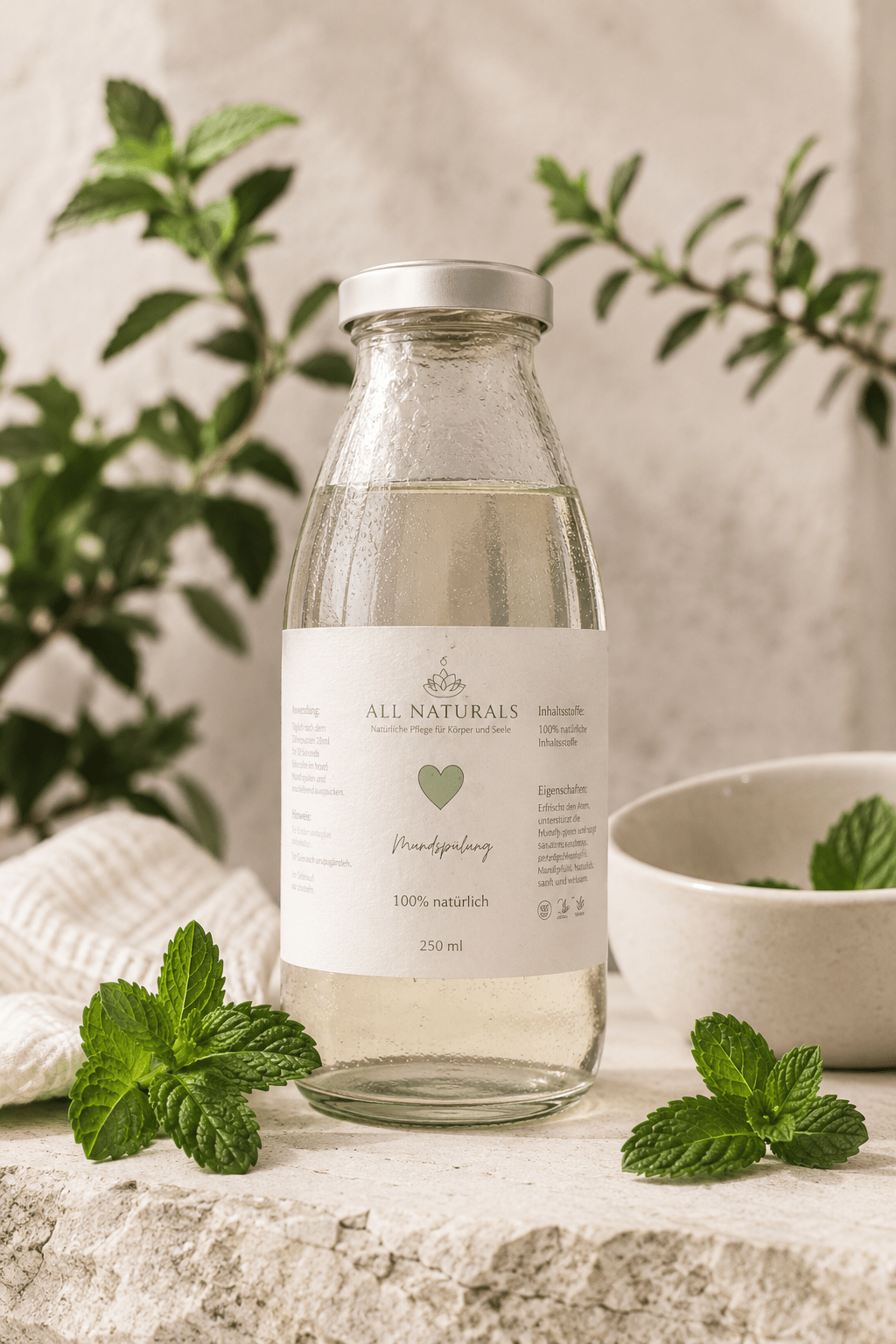 Natürliche Mundspülung mit Pfefferminz &amp; Himalaya - Salz - 250ml - All Naturals Shop
