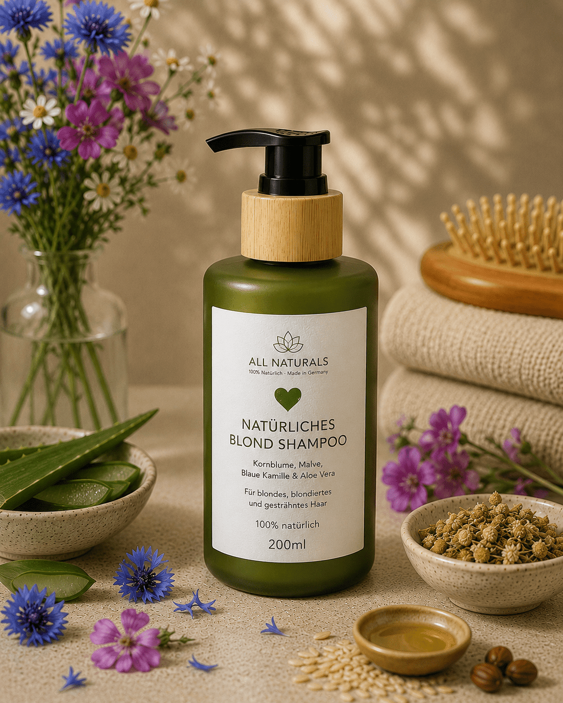 Natürliches Blond Shampoo – Kornblume &amp; Blaue Kamille - All Naturals Shop