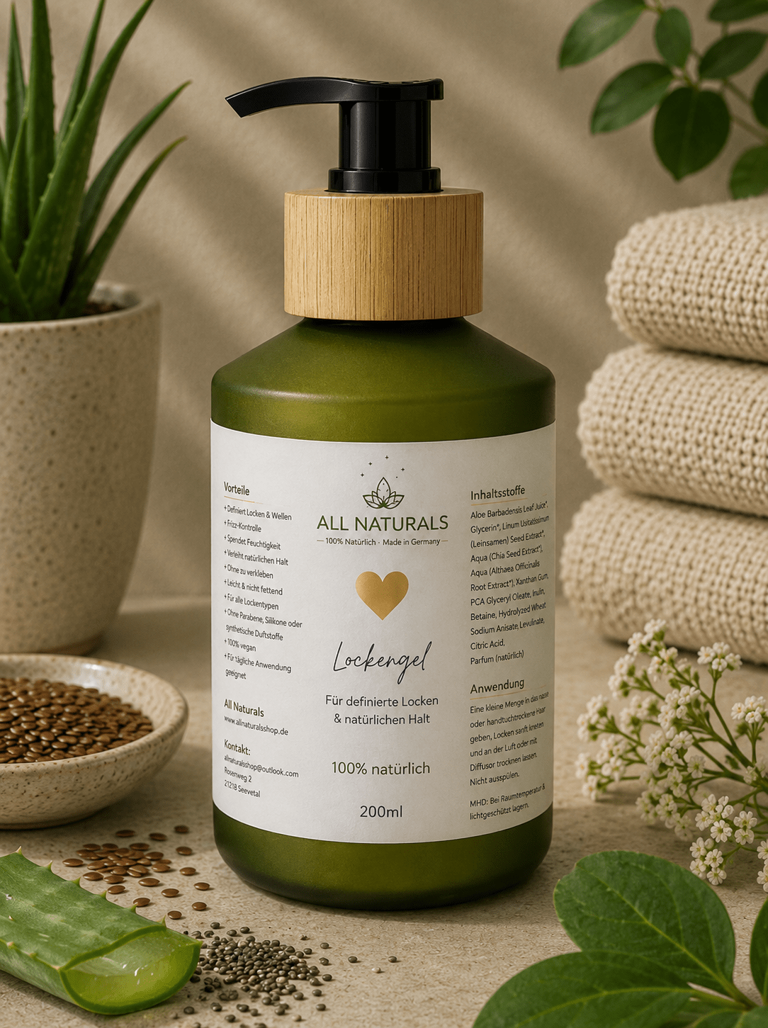 Natürliches Lockengel mit Leinsamen &amp; Aloe Vera – Anti-Frizz - All Naturals Shop