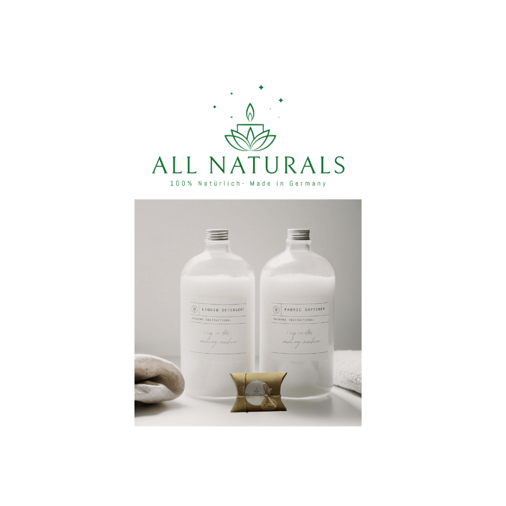 Natürliches Waschen Starter Set jeweils 1L Waschmittel, Weichspüler und Waschmaschinenreiniger - All Naturals