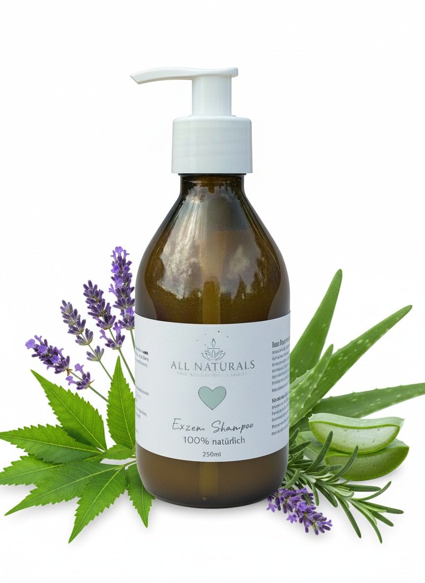Natürliches Haarshampoo für empfindliche Kopfhaut oder Seborrhoisches Ekzem, Dermatitis sowie Psoriasis - 250ml - All Naturals Shop
