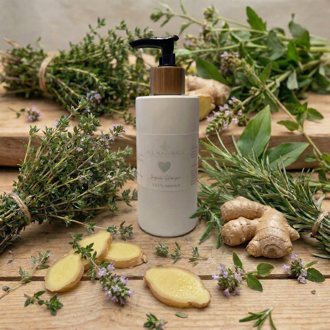 Natürliches Ingwer Shampoo - gegen fettige Kopfhaut - 200ml - All Naturals Shop