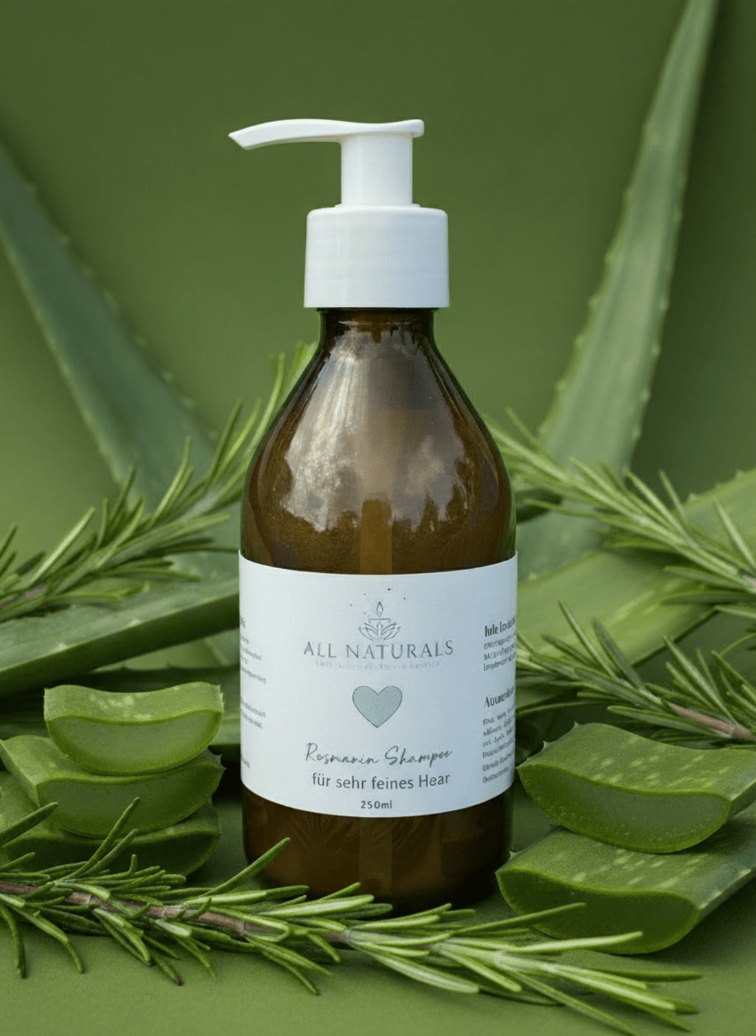 Natürliches Rosmarin - Shampoo für sehr feines, dünnes Haar - 250ml - All Naturals Shop