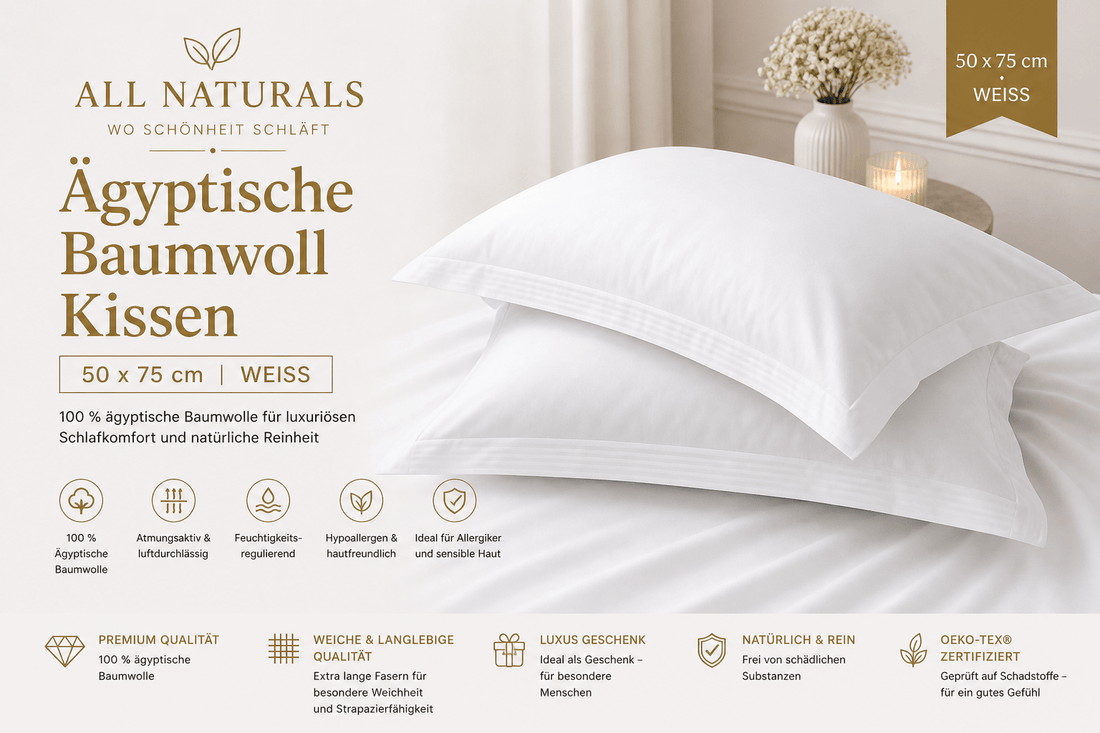 Premium Baumwollkissen – 100 % Ägyptische Baumwolle 50X75 I Weiß - All Naturals Shop