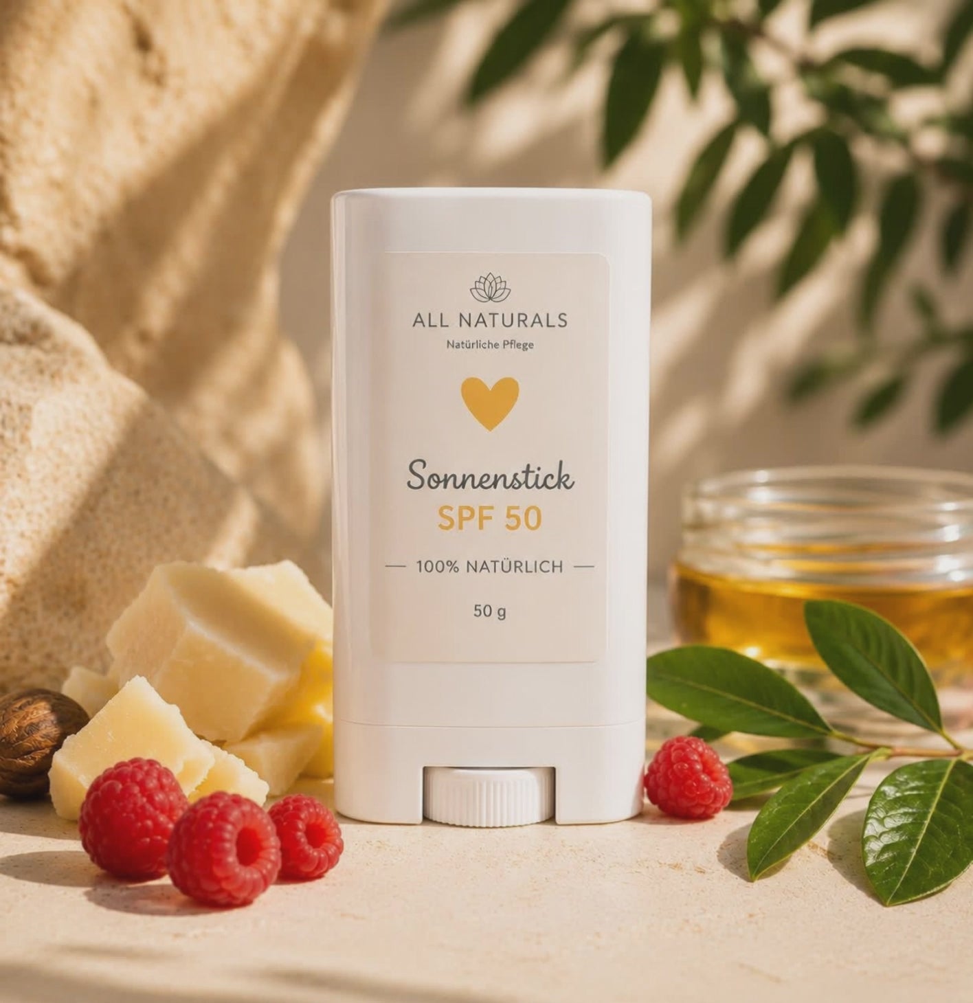 Mineralischer Sonnencreme Stick SPF 50 – Non-Nano-Zinkoxid, Bio-Jojobaöl &amp; Shea Butter | 50 g
