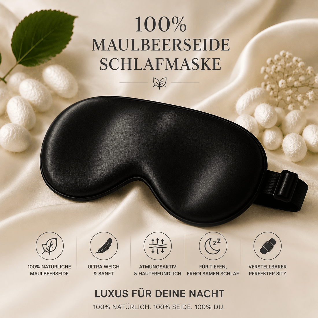 Seiden - Schlafmaske aus 100 % Maulbeerseide - All Naturals Shop