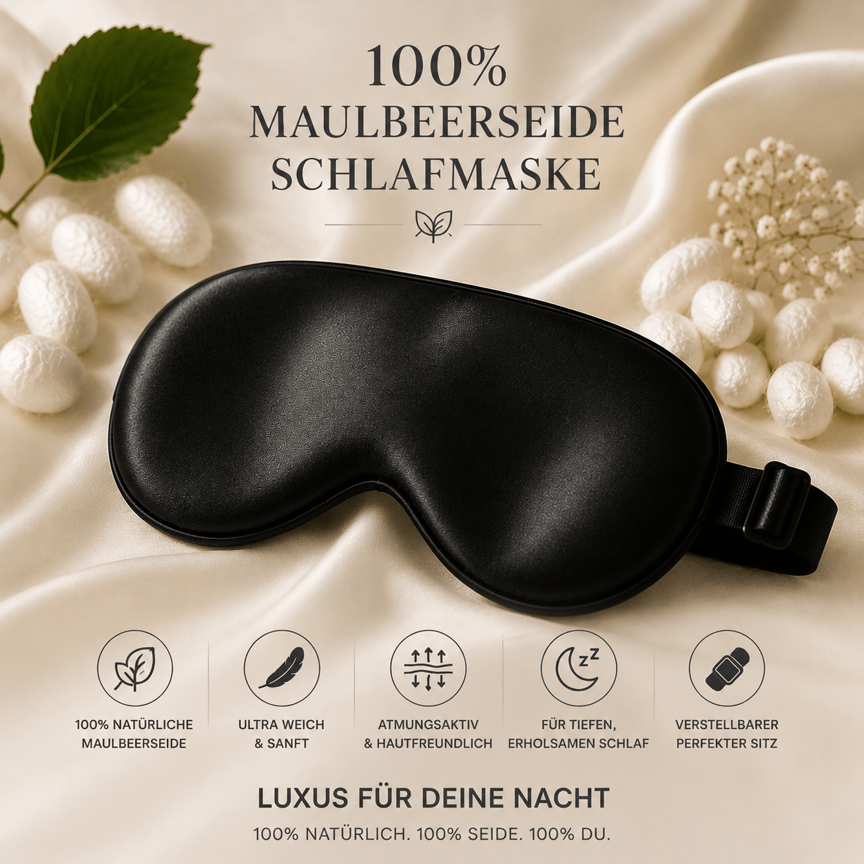 Seiden - Schlafmaske aus 100 % Maulbeerseide - All Naturals Shop